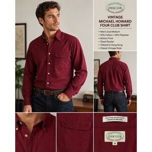 Vintage Michael Howard Four Club Burgundy Shirt Mens Medium Tailored Hong Kong